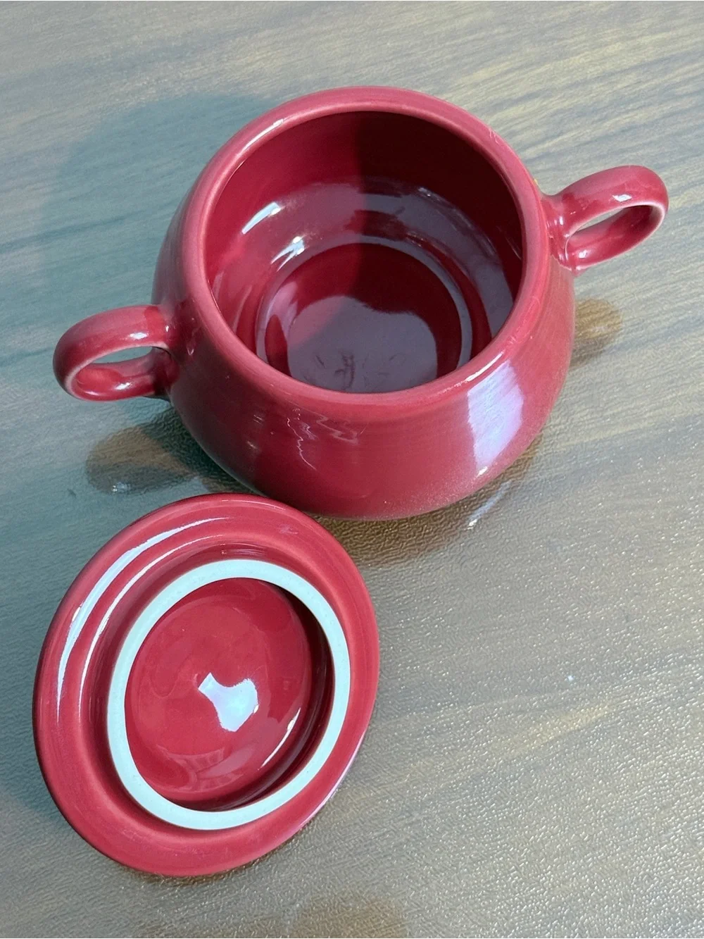 Fiesta HLC Red Sugar Bowl with Lid & Green Creamer